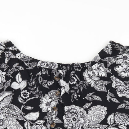 Papaya Womens Black Floral  Basic T-Shirt Size 12