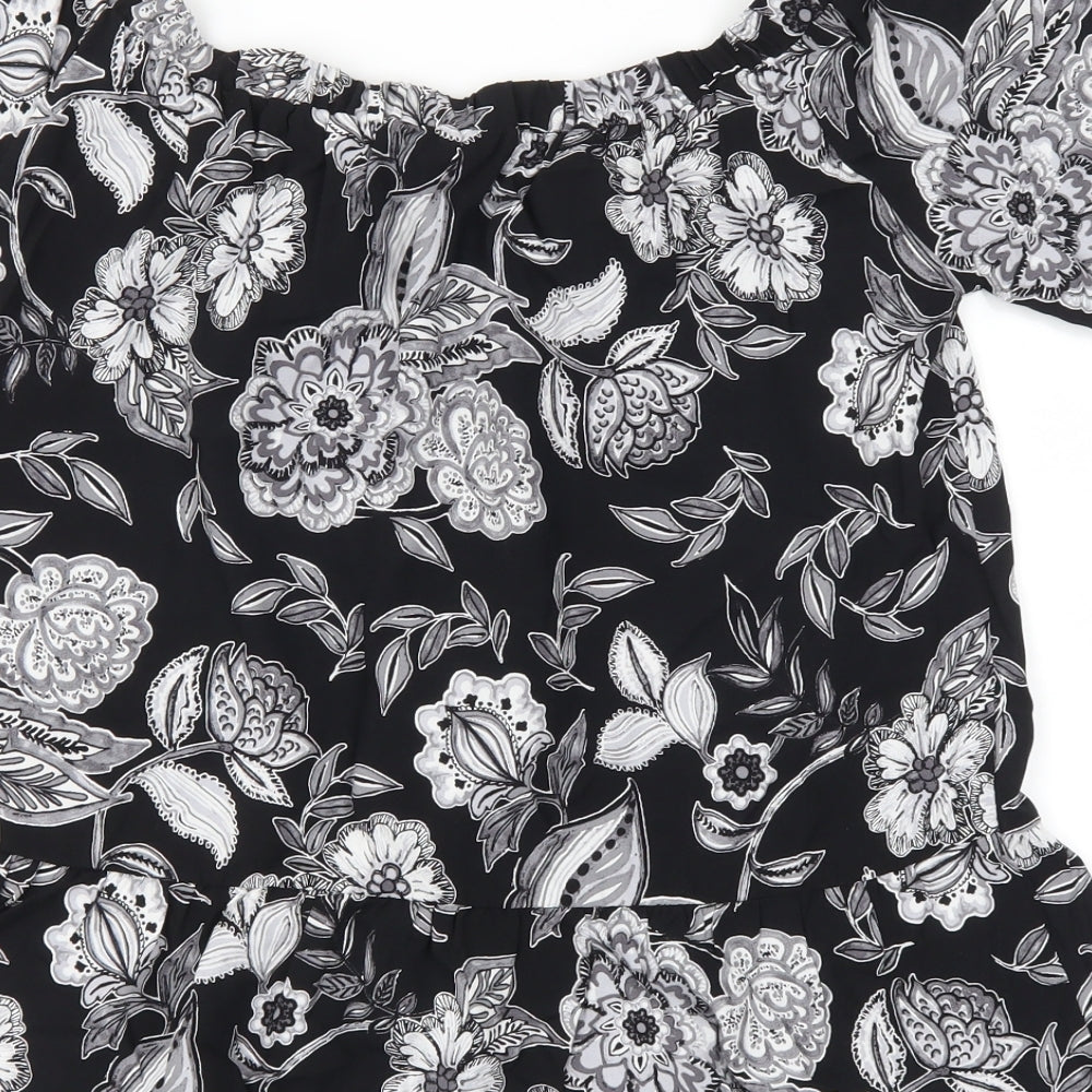 Papaya Womens Black Floral  Basic T-Shirt Size 12