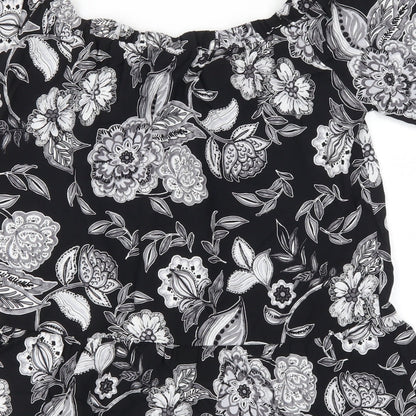 Papaya Womens Black Floral  Basic T-Shirt Size 12