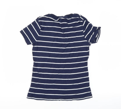 TU Womens Blue Striped  Basic T-Shirt Size 10