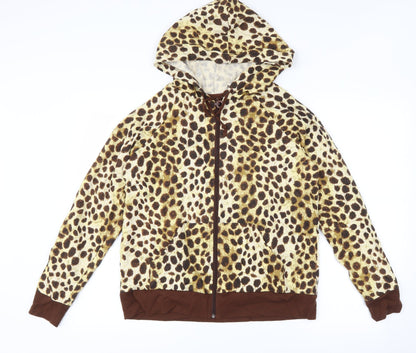 Onque Casuals Womens Brown Animal Print  Full Zip Hoodie Size M