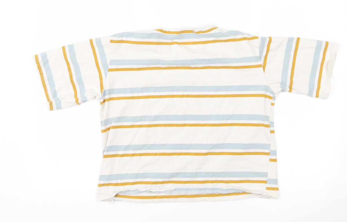miss H Womens White Striped  Basic T-Shirt Size S