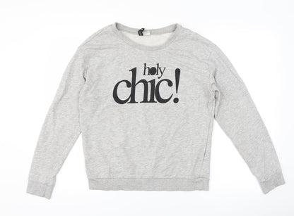 H&M Womens Grey   Pullover Sweatshirt Size M  - slogan