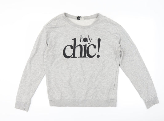 H&M Womens Grey   Pullover Sweatshirt Size M  - slogan