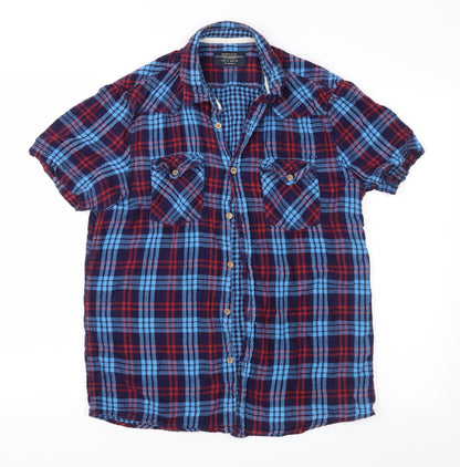 Pull&Bear Mens Blue Check   Button-Up Size M