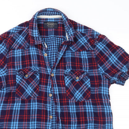 Pull&Bear Mens Blue Check   Button-Up Size M