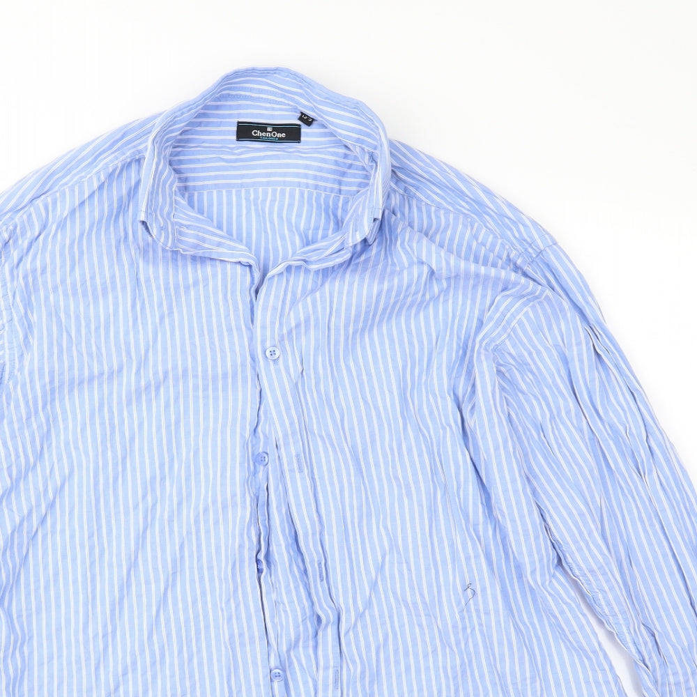 Mens UK Size 15.5 Chen One Blue  Button-Up Long Sleeve Casual Shirt