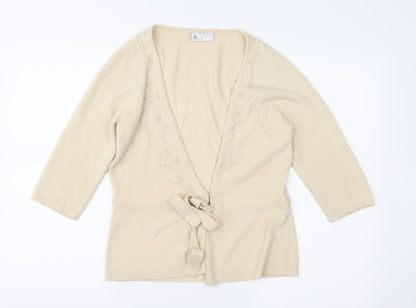 BHS Womens Beige Floral Knit Cardigan Jumper Size 12