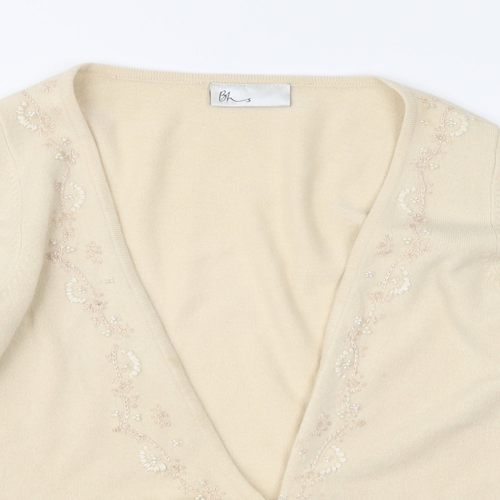 BHS Womens Beige Floral Knit Cardigan Jumper Size 12