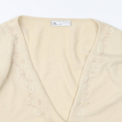 BHS Womens Beige Floral Knit Cardigan Jumper Size 12