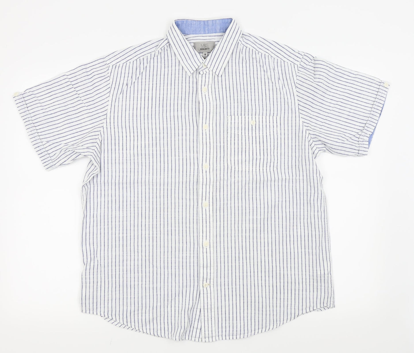 Mens UK Size M M&S White  Button-Up Short Sleeve Casual Shirt