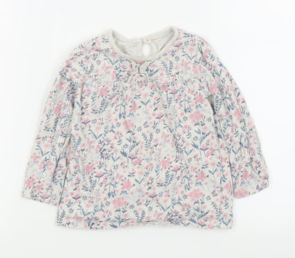 Asda George Girls White Floral  Basic T-Shirt Size 12-18 Months