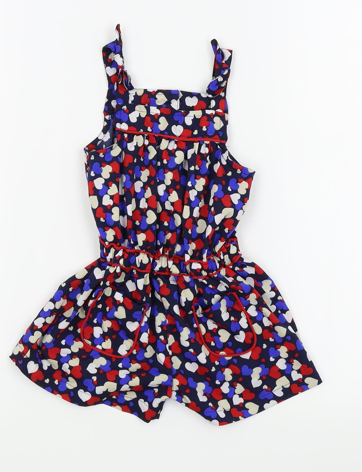 Matalan Girls Blue   Dungaree One-Piece Size 12-18 Months  - Heart Detail/playsuit