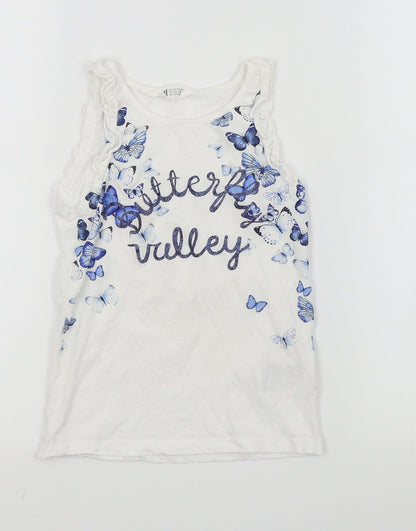 H&M Girls White   Basic Tank Size 6-7 Years  - Butterfly print