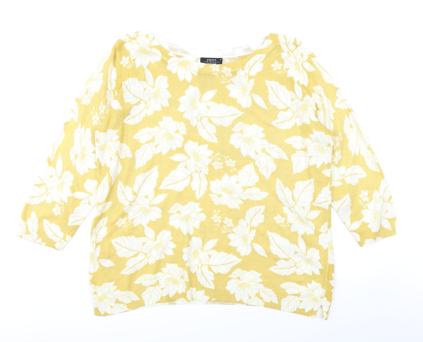 Papaya Womens Yellow Floral Knit Basic T-Shirt Size 16