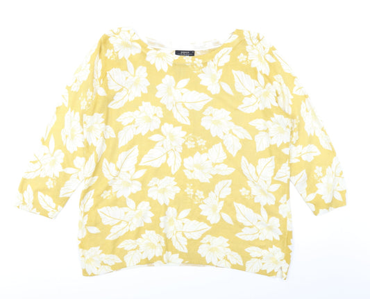 Papaya Womens Yellow Floral Knit Basic T-Shirt Size 16