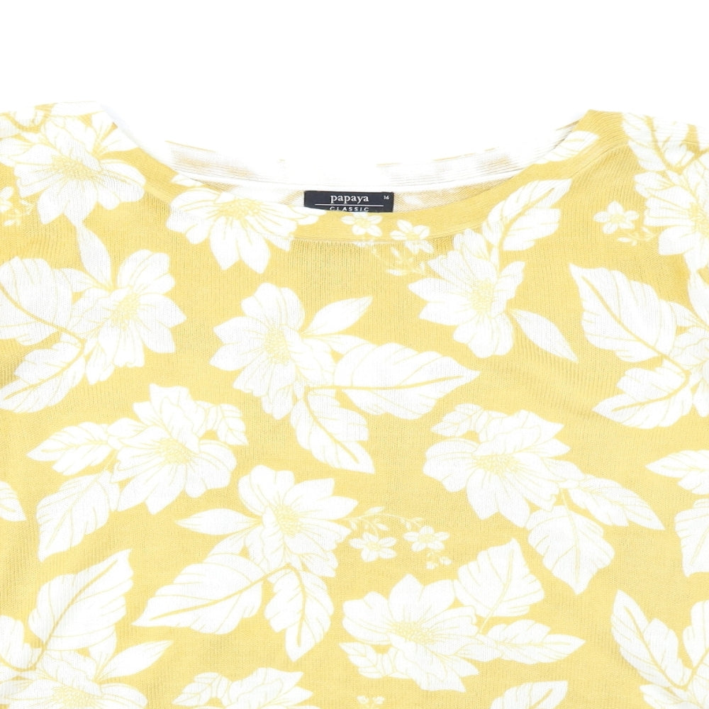 Papaya Womens Yellow Floral Knit Basic T-Shirt Size 16