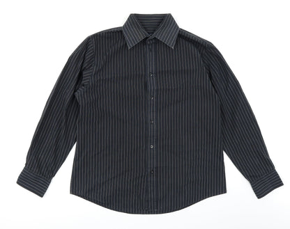 Taylor & Wright Mens Black Striped   Button-Up Size M