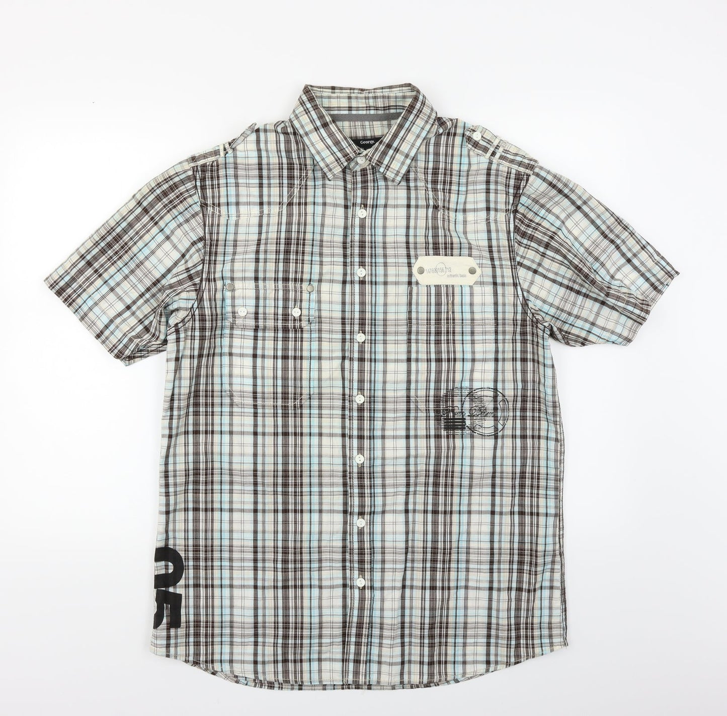 George Mens Blue Plaid   Button-Up Size M