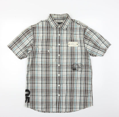 George Mens Blue Plaid   Button-Up Size M