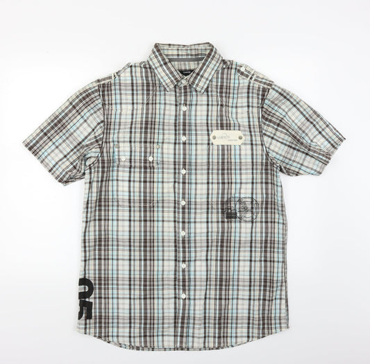 George Mens Blue Plaid   Button-Up Size M