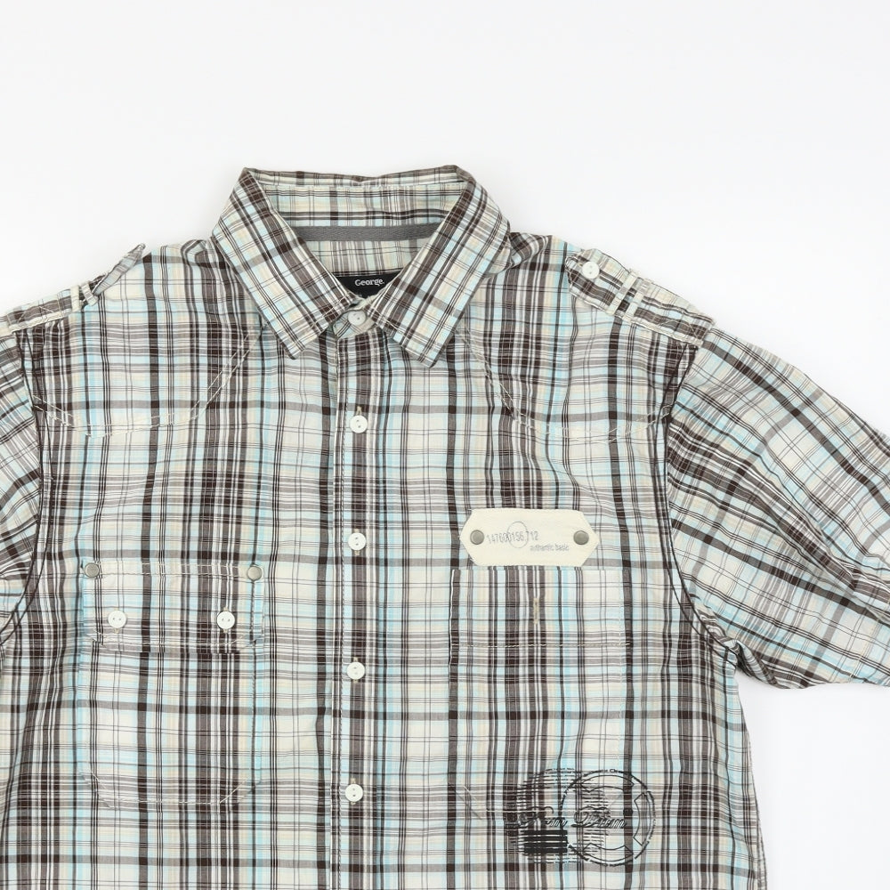 George Mens Blue Plaid   Button-Up Size M