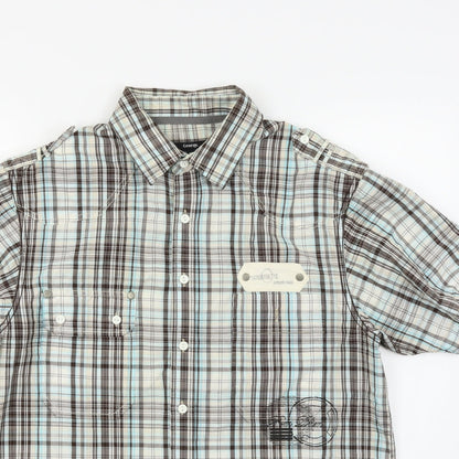 George Mens Blue Plaid   Button-Up Size M