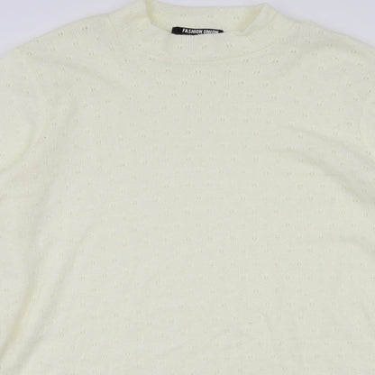 Womens UK Size 14 Fashion Union Ivory Basic T-Shirt