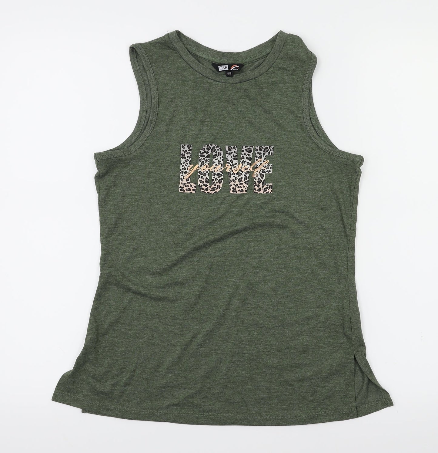 F&F Womens Green Animal Print  Basic T-Shirt Size XS