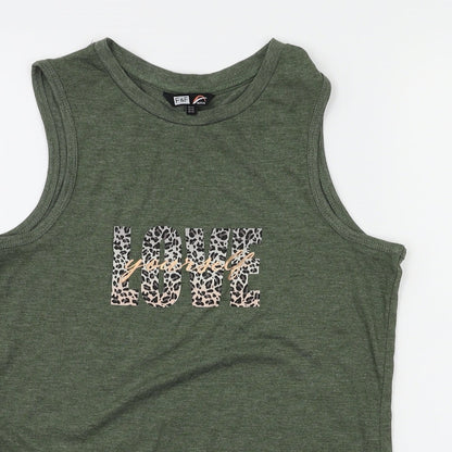 F&F Womens Green Animal Print  Basic T-Shirt Size XS