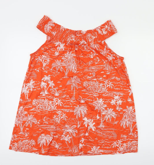 George Womens Orange Floral  Basic T-Shirt Size 16