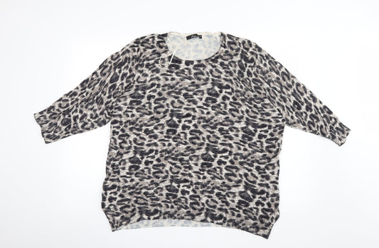 Bm Collection Womens Black Animal Print  Pullover Jumper Size XL