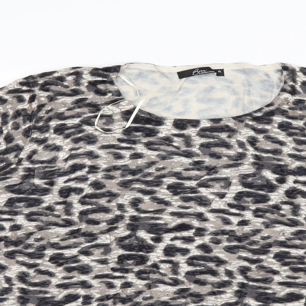 Bm Collection Womens Black Animal Print  Pullover Jumper Size XL