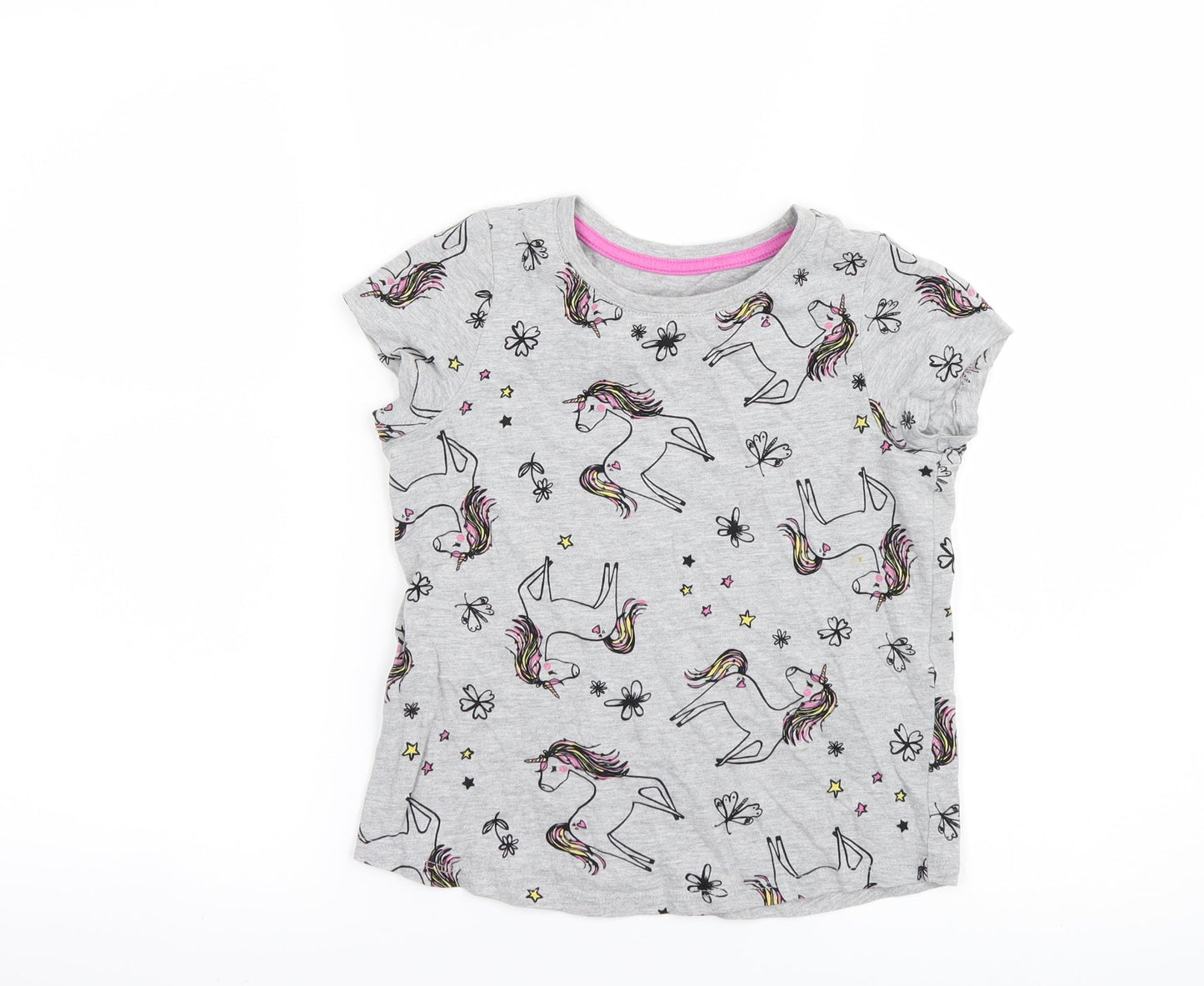 Nutmeg Girls Grey Geometric  Basic T-Shirt Size 6-7 Years  - Unicorn