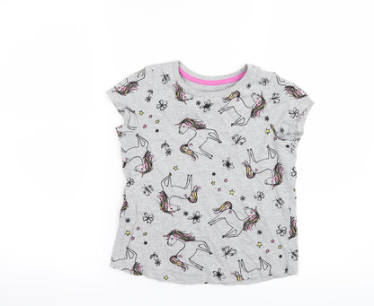 Nutmeg Girls Grey Geometric  Basic T-Shirt Size 6-7 Years  - Unicorn