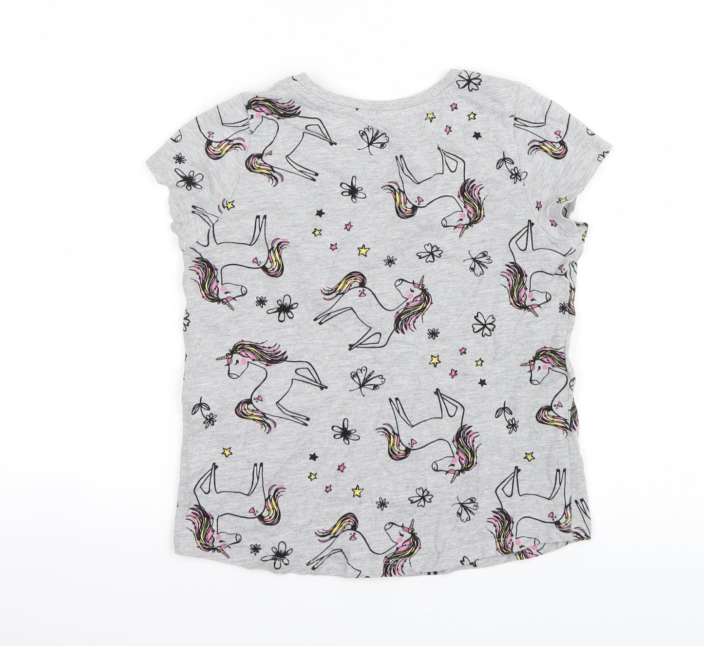 Nutmeg Girls Grey Geometric  Basic T-Shirt Size 6-7 Years  - Unicorn