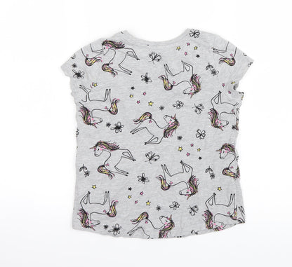 Nutmeg Girls Grey Geometric  Basic T-Shirt Size 6-7 Years  - Unicorn