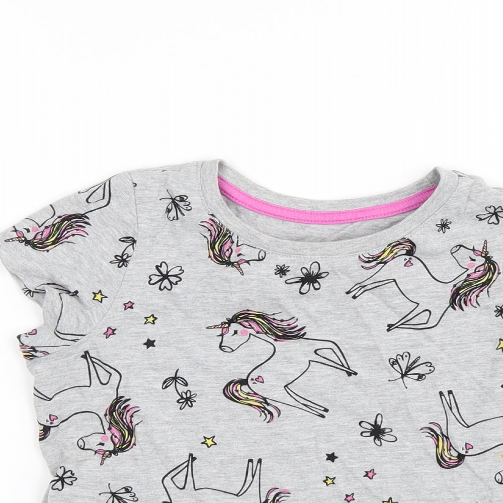 Nutmeg Girls Grey Geometric  Basic T-Shirt Size 6-7 Years  - Unicorn