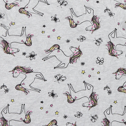 Nutmeg Girls Grey Geometric  Basic T-Shirt Size 6-7 Years  - Unicorn