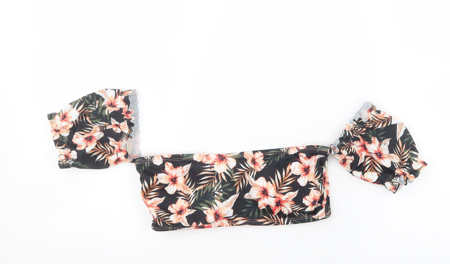 Primark Womens Black Floral  Cropped T-Shirt Size 10  - Tube top