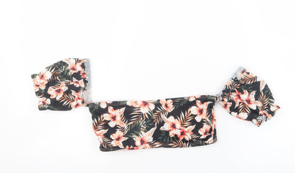 Primark Womens Black Floral  Cropped T-Shirt Size 10  - Tube top
