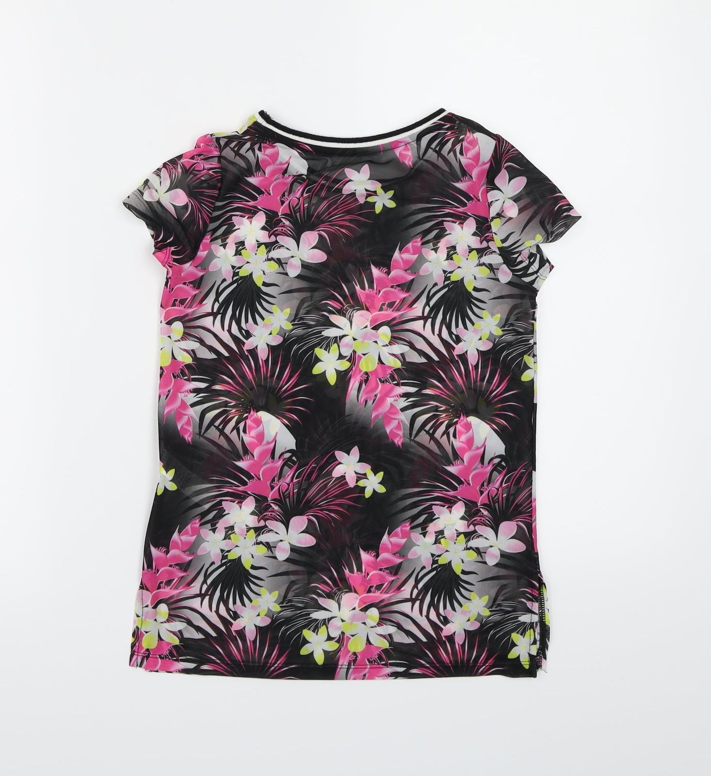 F&F Girls Black Floral Mesh Basic T-Shirt Size 7-8 Years