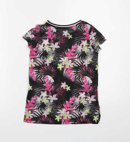 F&F Girls Black Floral Mesh Basic T-Shirt Size 7-8 Years