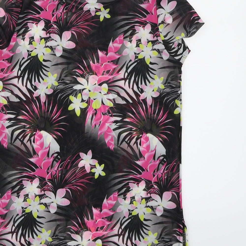 F&F Girls Black Floral Mesh Basic T-Shirt Size 7-8 Years