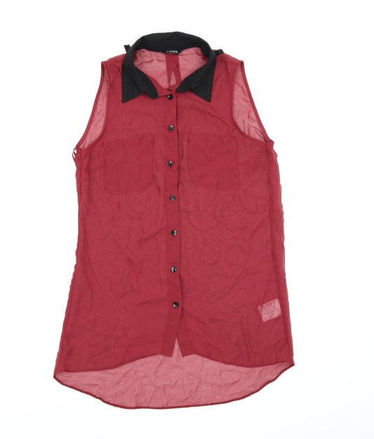 Papaya Womens Red  Chiffon Basic Button-Up Size 8