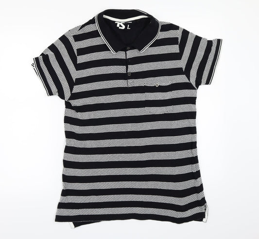 Twisted Soul Mens Black Striped   Polo Size L