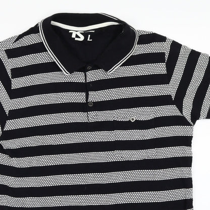 Twisted Soul Mens Black Striped   Polo Size L