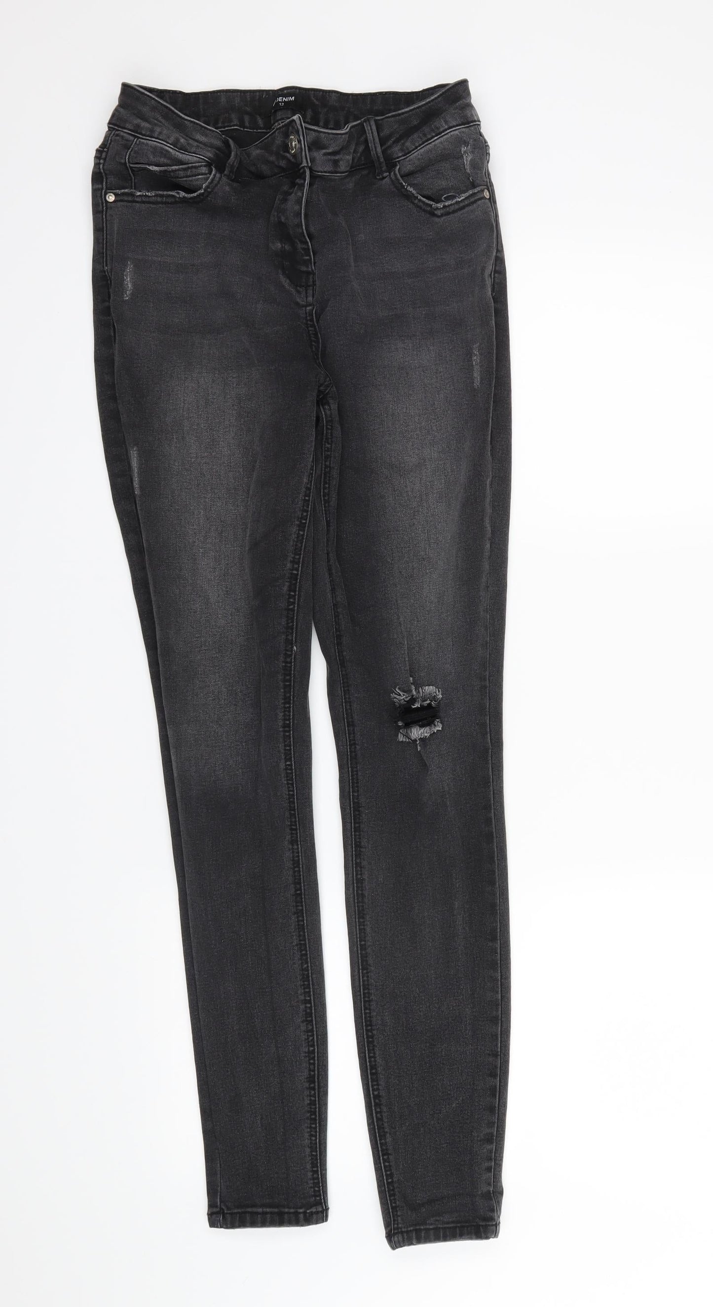 Womens UK Size 12 Denim Regular Fit Skinny Black Jeans