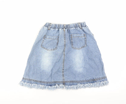 Preworn Girls Blue  Denim A-Line Skirt Size 13 Years - button front distressed