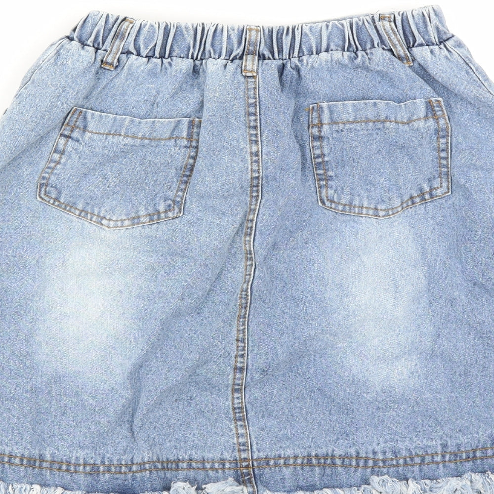 Preworn Girls Blue  Denim A-Line Skirt Size 13 Years - button front distressed